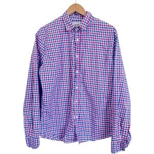 Frank & Eileen Men's Dress Shirt Pink and Blue Check Paul Size M